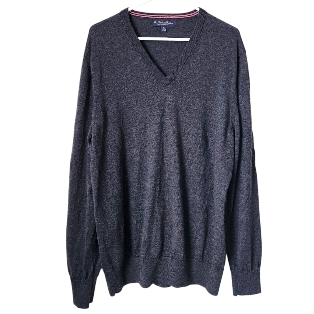 BROOKS BROTHERS 100% merino wool lightweight knit sweater v neck‎ charcoal XL